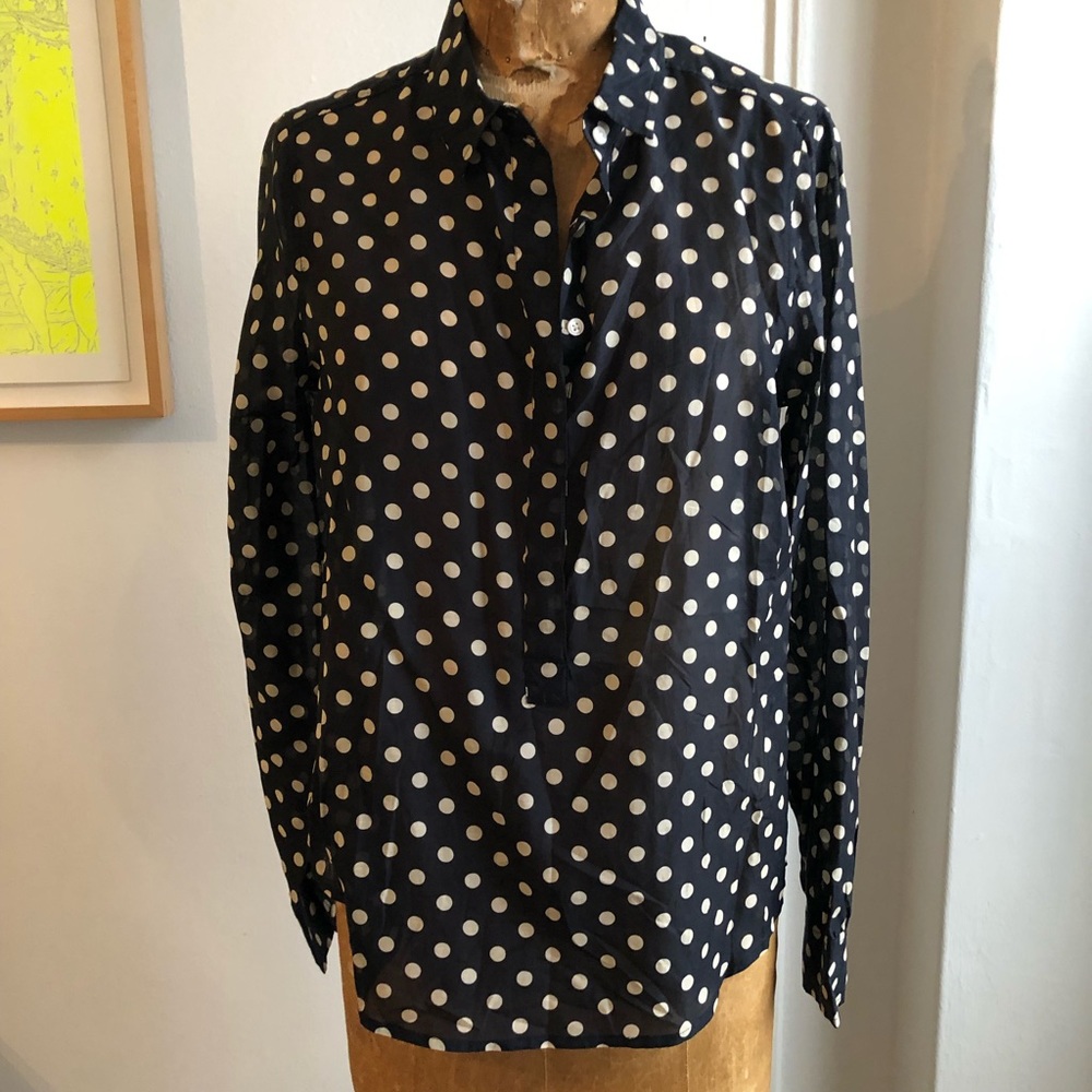 New NWT J. Crew sheer popover polka dot shirt top Medium 30 % Silk 70 % Cotton